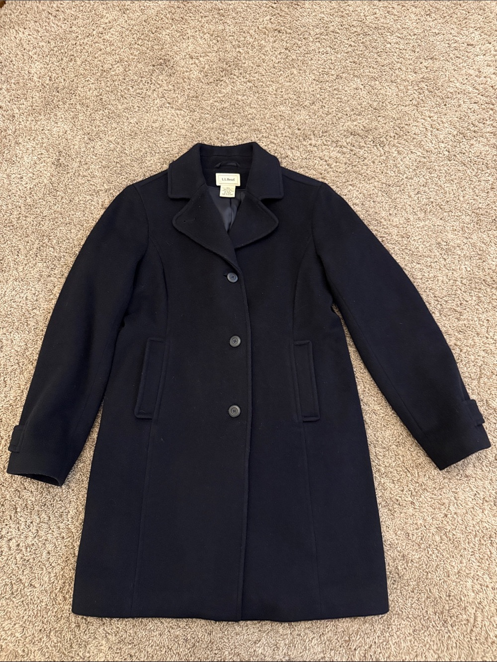 L.L. Bean Women's Black Lambs Wool Pea Coat Size 8